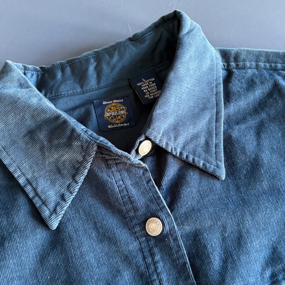 Vintage 1990s Womens GAP Steel Blue Corduroy Shirt | Size Large | Hong Kong - Picture 10 of 10